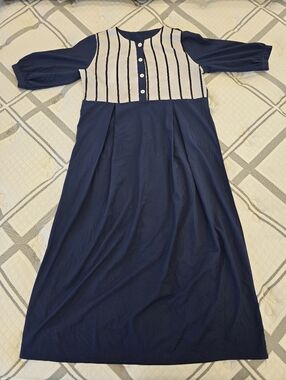 Shein Women's Navy & White Stripe Yoke Maxi Dress W Buttoned Up Top Size Large